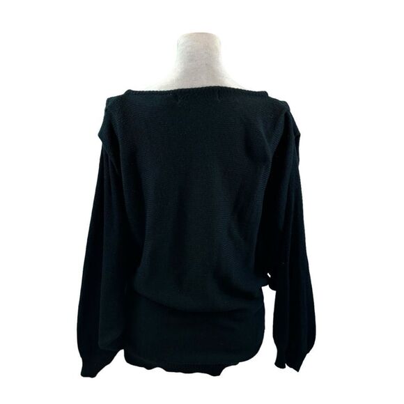 Rare 1980’s Gitano Knits Black‎ V Neck Batwing Sweater With Silver Mesh Large - Picture 9 of 10